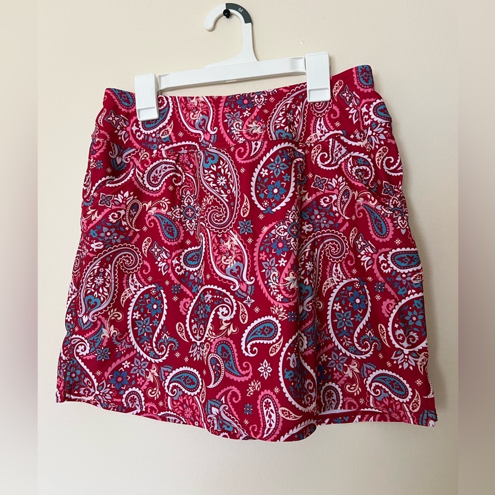 Women’s Red Paisley Tennis Skirt/Skort with shorts underneath